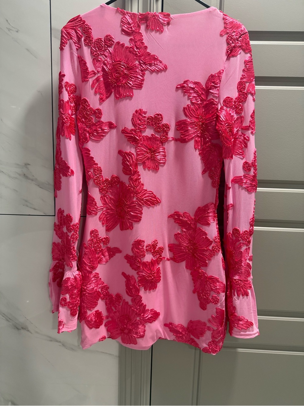 Women's Pink Floral Bell Sleeved Dress